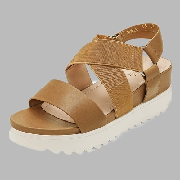 DREAM PAIRS Women’s Open Toe Platform Wedge Sandals, Tan Colored, Sz 8 - Picture 1 of 5